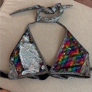 Rainbow/silver sequin top
